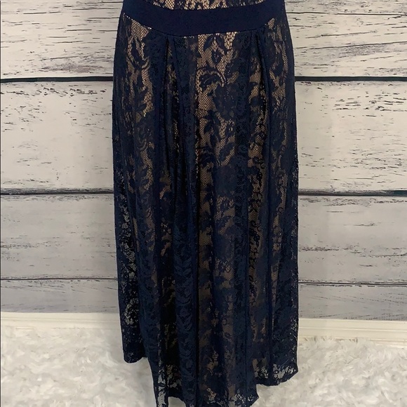 Gorgeous Navy Blue Lace Lined Maxi Dress - Picture 3 of 5